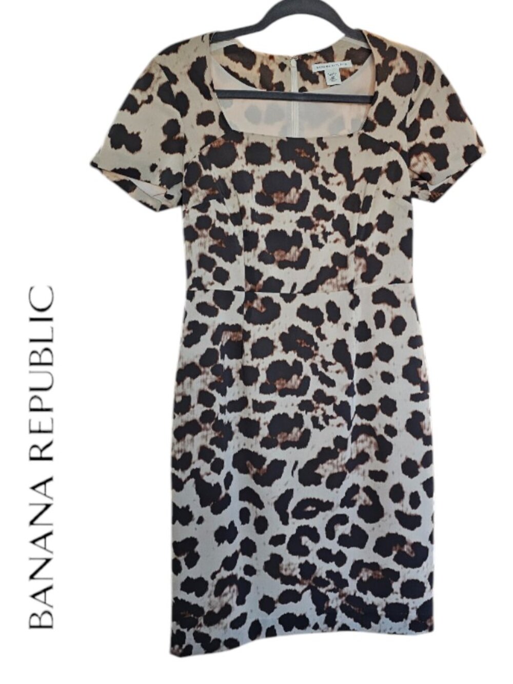 Banana Republic Dress  4P 4 Petite Animal Print Short Sleeve